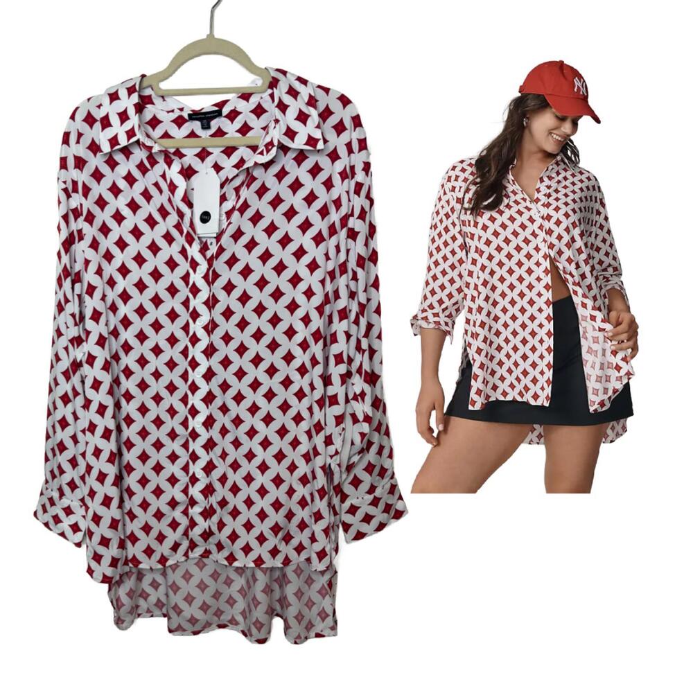 Universal Standard Anthropologie Womens Sz 1x Cooling Cupro Argyle Blouse(1953)